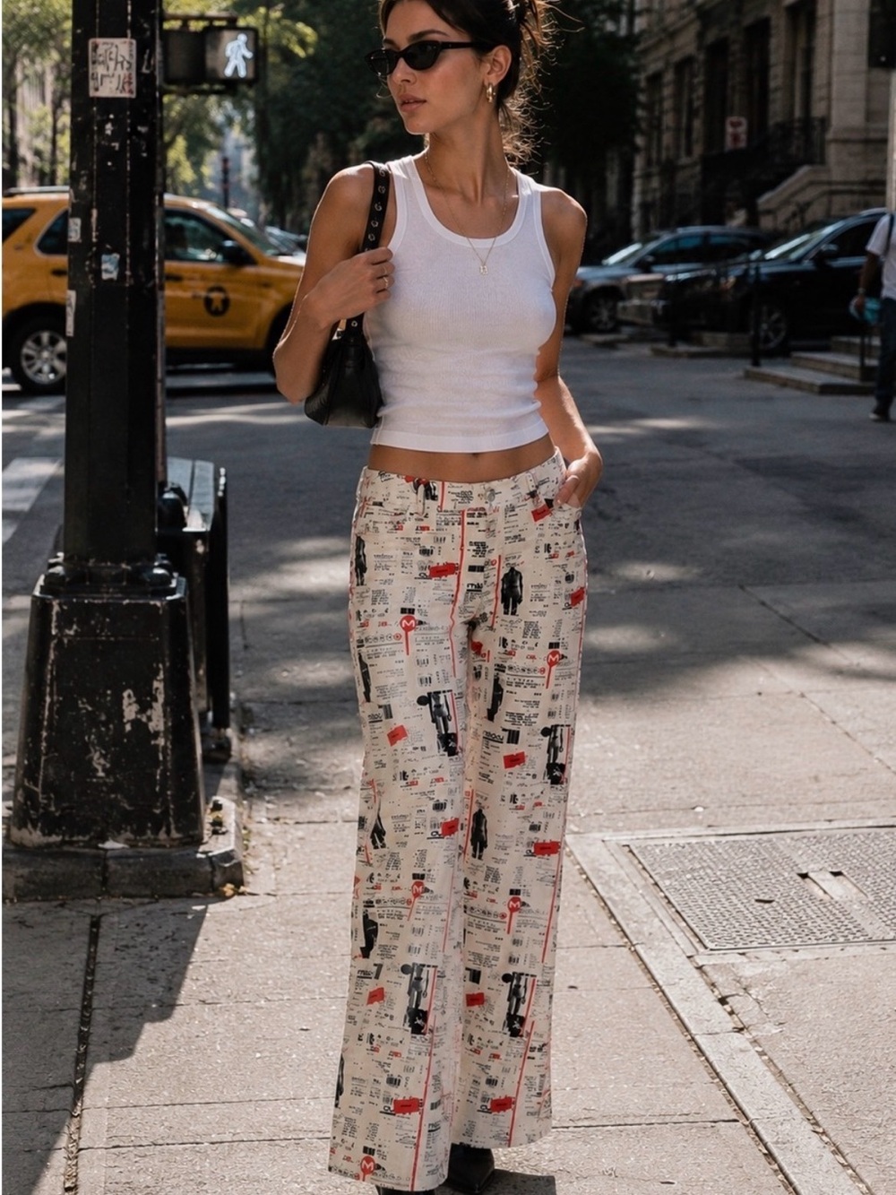 Miaou Soni Receipt Newsprint Flared Jeans Size 26 Bella Hadid NWOT